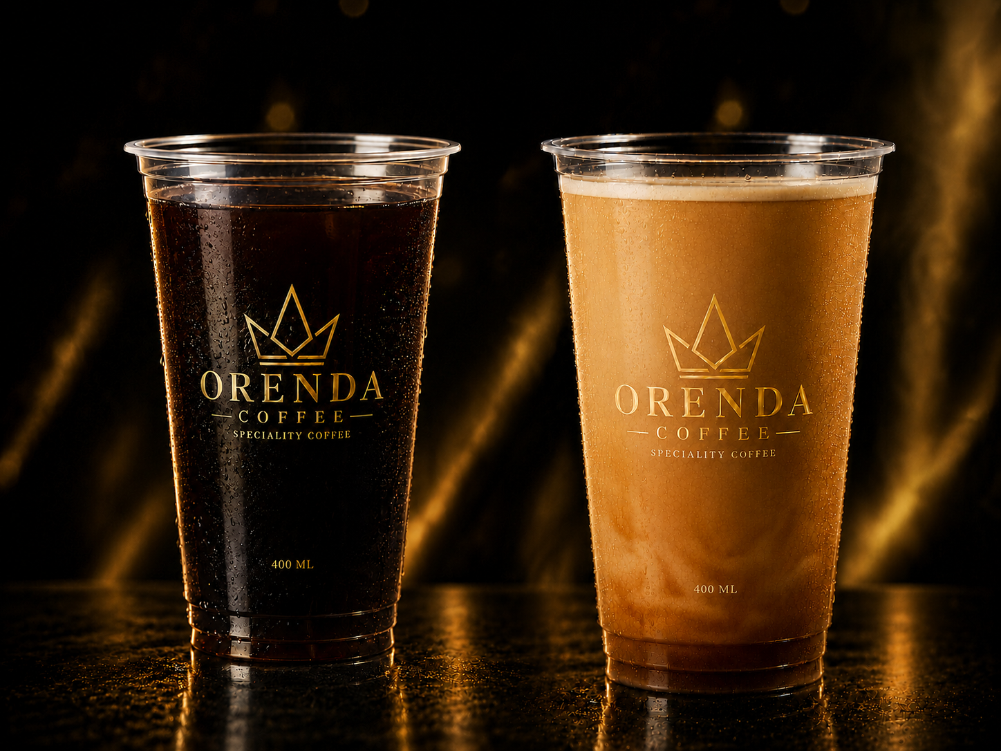Specialty Cold Brew and Nitro Cold Brew served side by side in Orenda cups